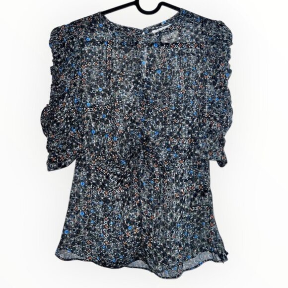 ISABEL MARANT HM Silk Ruched Top Blouse Peacock Print Pattern Metallic 2 XS Boho - Picture 4 of 7